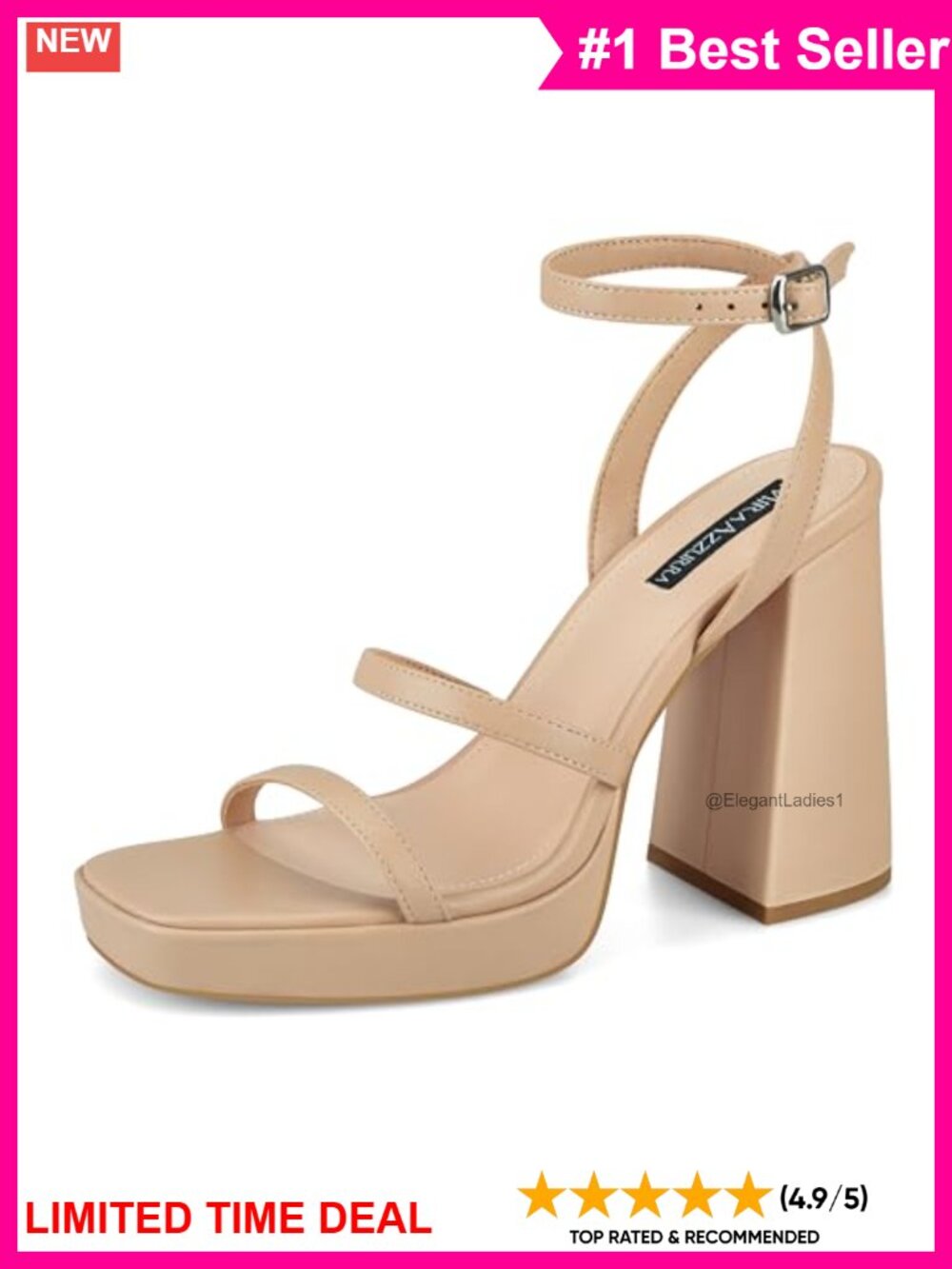 Platform Heeled Sandals Faux Leather Chunky Square Open Toe